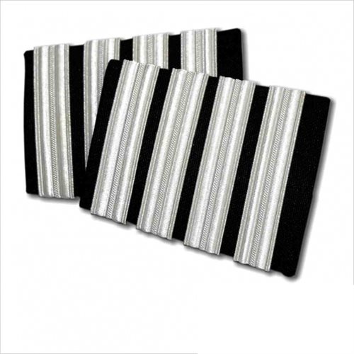 Pilot Epaulets Black - 4 Bar Silver